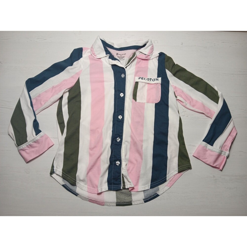 Peloton Size S Sleep Pajamas Striped Cotton Button Down Shirt Only Top